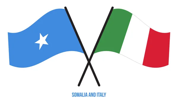 Somalia Italia Banderas Cruzadas Ondeando Estilo Plano Proporción Oficial Colores — Vector de stock