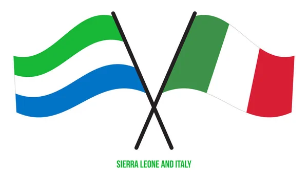 Banderas Sierra Leona Italia Cruzadas Ondeando Estilo Plano Proporción Oficial — Vector de stock