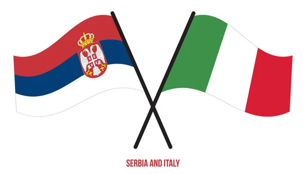 Serbia Italy Flags Crossed Waving Flat Style Official Proportion Correct — Stock Vector