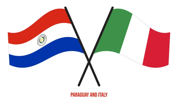 Paraguay Italia Banderas Cruzadas Ondeando Estilo Plano Proporción Oficial Colores — Vector de stock