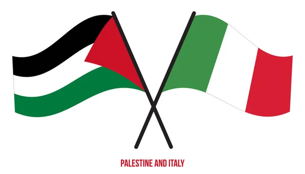 Παλαιστίνη Και Ιταλία Σημαίες Διασταυρώθηκαν Και Κυματίζουν Επίπεδα Στυλ Επίσημη — Διανυσματικό Αρχείο