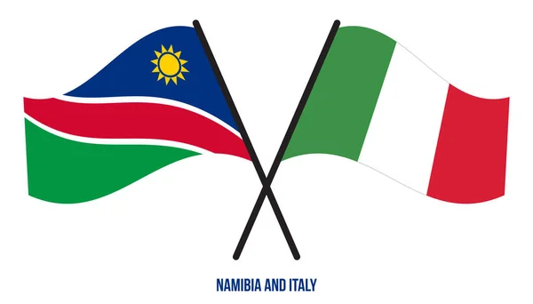 Namibia Italia Banderas Cruzadas Ondeando Estilo Plano Proporción Oficial Colores — Vector de stock