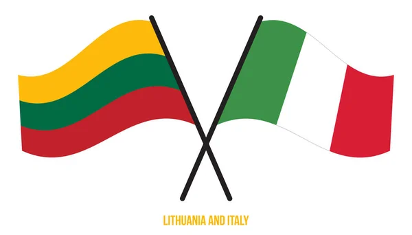 Lituania Italia Banderas Cruzadas Ondeando Estilo Plano Proporción Oficial Colores — Vector de stock