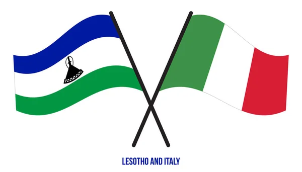 Lesoto Italia Banderas Cruzadas Ondeando Estilo Plano Proporción Oficial Colores — Vector de stock