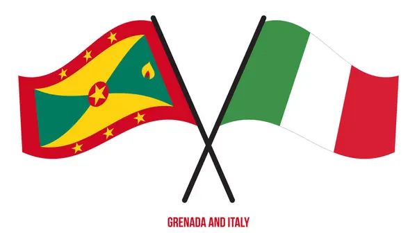 Grenada Italië Vlaggen Gekruist Zwaaien Platte Stijl Officiële Proportie Juiste — Stockvector