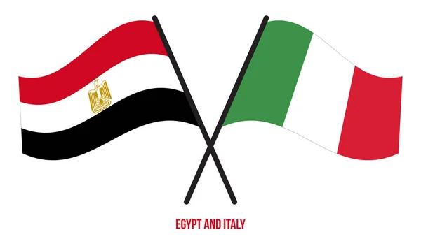 Egypt Italy Flags Crossed Waving Flat Style Official Proportion Correct — Stock Vector