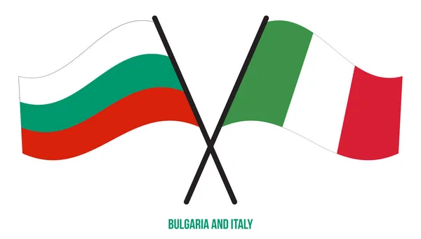 Bulgaria Italia Banderas Cruzadas Ondeando Estilo Plano Proporción Oficial Colores — Vector de stock