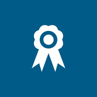 Mavi Arkaplanda Rozet Simgesi. Mavi Düz Biçim Vektör İllüstrasyonu.