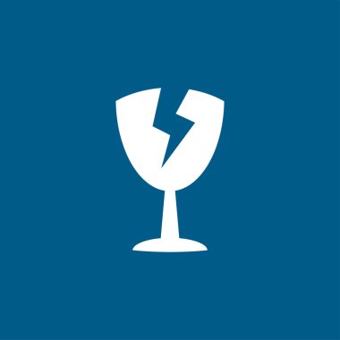 Kırık Cam Simgesi Mavi Arkaplanda. Mavi Düz Biçim Vektör İllüstrasyonu.