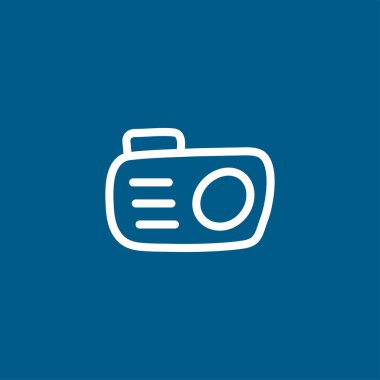 Mavi Arkaplanda Kamera Hattı Simgesi. Mavi Düz Biçim Vektör İllüstrasyonu.