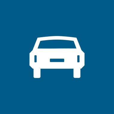 Mavi Arkaplanda Araba Simgesi. Mavi Düz Biçim Vektör İllüstrasyonu.