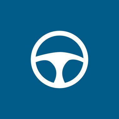 Mavi Arkaplanda Araba Direksiyon Simgesi. Mavi Düz Biçim Vektör İllüstrasyonu.