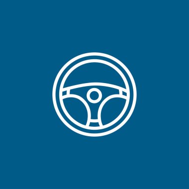 Mavi Arkaplanda Araba Direksiyon Simgesi. Mavi Düz Biçim Vektör İllüstrasyonu.