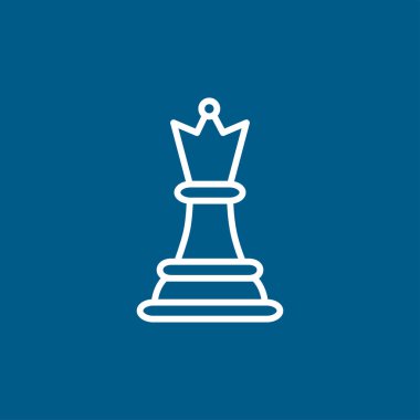 Mavi Arkaplanda Satranç Kraliçesi Satranç Çizgisi Simgesi. Mavi Düz Biçim Vektör İllüstrasyonu.