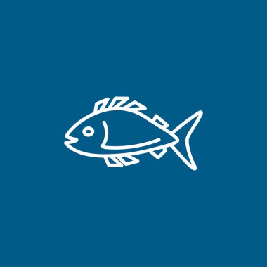 Mavi Arkaplanda Balık Hattı Simgesi. Mavi Düz Biçim Vektör İllüstrasyonu.