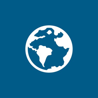Mavi Arkaplanda Globe Icon. Mavi Düz Biçim Vektör İllüstrasyonu.