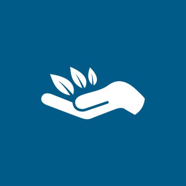 Mavi Arkaplanda Yaprak Simgesi. Mavi Düz Biçim Vektör İllüstrasyonu.