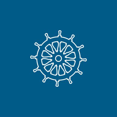 Mavi Arkaplanda Dümen Hattı Simgesi. Mavi Düz Biçim Vektör İllüstrasyonu.