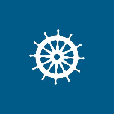 Dümen Simgesi Mavi Arkaplanda. Mavi Düz Biçim Vektör İllüstrasyonu.