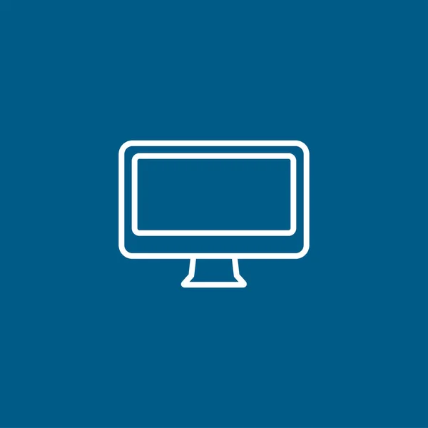 Computer Monitor Line Icon Auf Blauem Hintergrund Blaue Flache Vektor — Stockvektor