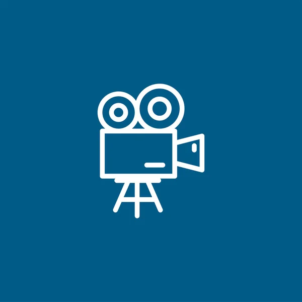 Film Camera Line Icon On Blue Background. Blue Flat Style Vector Illustration.