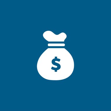 Mavi Arkaplanda Para Çuvalı Simgesi. Mavi Düz Biçim Vektör İllüstrasyonu.