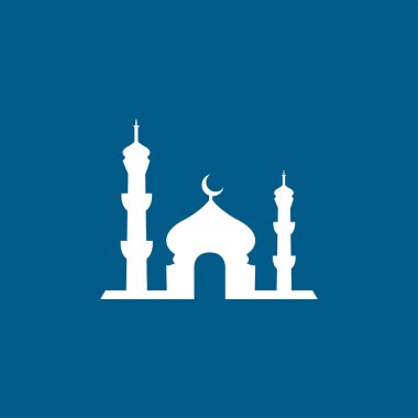 Mavi Arkaplanda Cami Simgesi. Mavi Düz Biçim Vektör İllüstrasyonu.