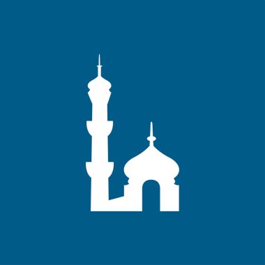 Mavi Arkaplanda Cami Simgesi. Mavi Düz Biçim Vektör İllüstrasyonu.