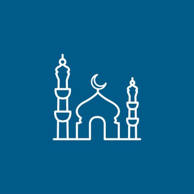 Mavi Arkaplanda Cami Hattı Simgesi. Mavi Düz Biçim Vektör İllüstrasyonu.