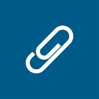 Mavi Arkaplanda Kağıt Kıskacı Simgesi. Mavi Düz Biçim Vektör İllüstrasyonu.