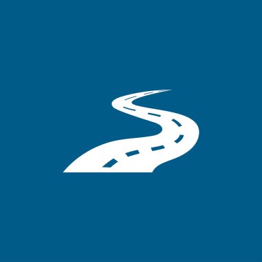 Mavi Arkaplanda Yol Simgesi. Mavi Düz Biçim Vektör İllüstrasyonu.