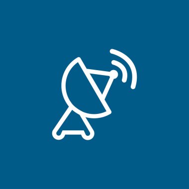 Mavi Arkaplanda Uydu Tabağı Satırı Simgesi. Mavi Düz Biçim Vektör İllüstrasyonu.