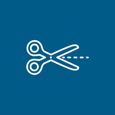 Mavi Arkaplanda Makas Hattı Simgesi. Mavi Düz Biçim Vektör İllüstrasyonu.