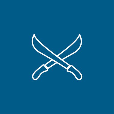 Mavi Arkaplanda Kılıç Çizgisi Simgesi. Mavi Düz Biçim Vektör İllüstrasyonu.