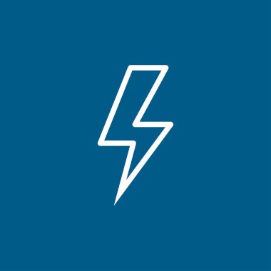 Mavi Arkaplanda Şimşek Hattı Simgesi. Mavi Düz Biçim Vektör İllüstrasyonu.