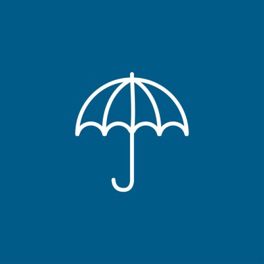 Mavi Arkaplanda Şemsiye Hattı Simgesi. Mavi Düz Biçim Vektör İllüstrasyonu.