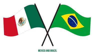 Meksika ve Brezilya Bayrakları Çarpıştı ve Sallanan Düz Stil. Resmi Orantı. Renkleri Düzelt.