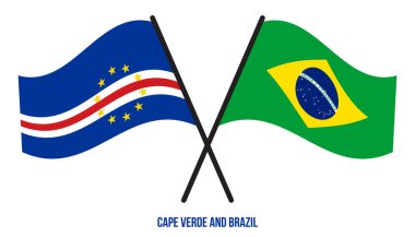 Cape Verde ve Brezilya Bayrakları çapraz ve Sallanan Düz Stil. Resmi Orantı. Renkleri Düzelt.