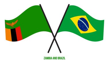 Zambiya ve Brezilya Bayrakları Çarpıştı ve Sallanan Düz Stil. Resmi Orantı. Renkleri Düzelt.