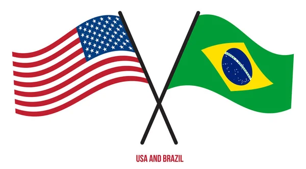 アメリカとブラジルのフラグクロスと波フラットスタイル 正式名称 正しい色 — ストックベクタ