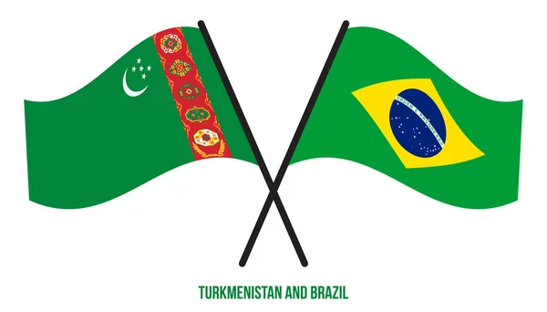 Die Flaggen Turkmenistans Und Brasiliens Wehten Flachen Stil Offiziell Korrekte — Stockvektor