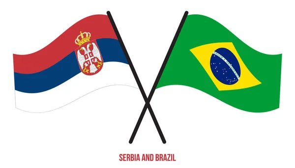Serbia Brasil Banderas Cruzadas Ondeando Estilo Plano Proporción Oficial Colores — Vector de stock