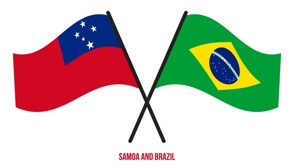 Bandeiras Samoa Brasil Cruzadas Acenando Estilo Plano Proporção Oficial Cores — Vetor de Stock