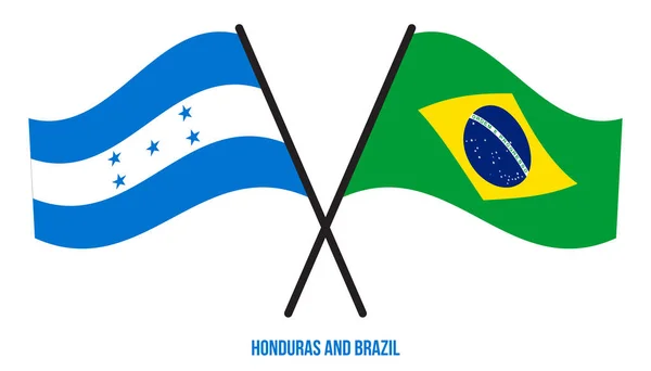 Banderas Honduras Brasil Cruzadas Ondeando Estilo Plano Proporción Oficial Colores — Vector de stock