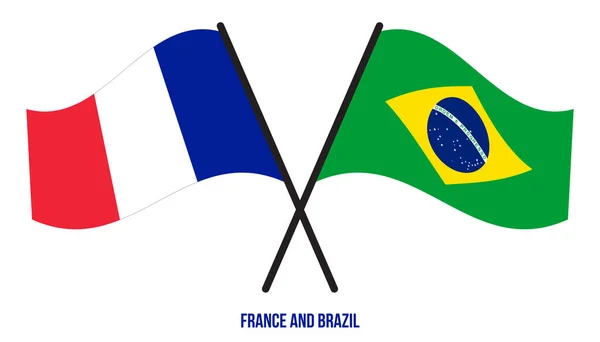 フランスとブラジルのフラグクロスと波フラットスタイル 正式名称 正しい色 — ストックベクタ