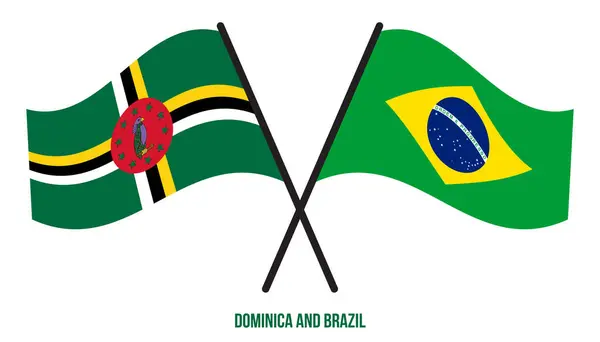Bandeiras Dominica Brasil Cruzadas Acenando Estilo Plano Proporção Oficial Cores — Vetor de Stock