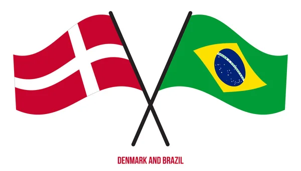 Dánia Brazília Zászlók Keresztezve Hullámzó Flat Style Hivatalos Arány Helyes — Stock Vector