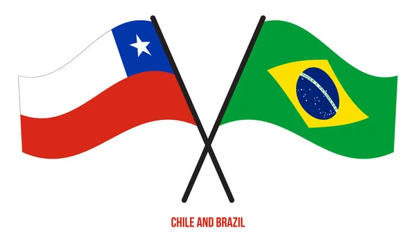 Chili Brazilië Vlaggen Gekruist Zwaaien Platte Stijl Officiële Proportie Juiste — Stockvector