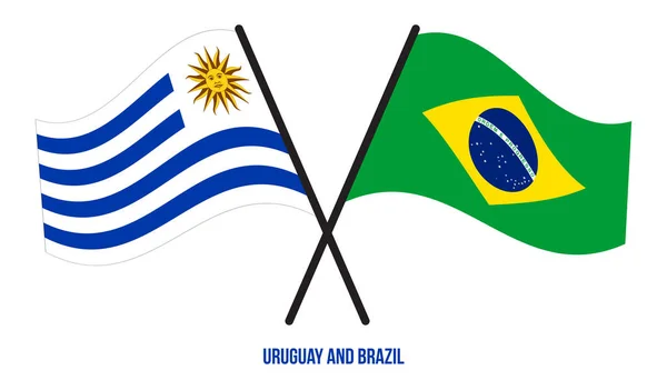 Banderas Uruguay Brasil Cruzadas Ondeando Estilo Plano Proporción Oficial Colores — Archivo Imágenes Vectoriales