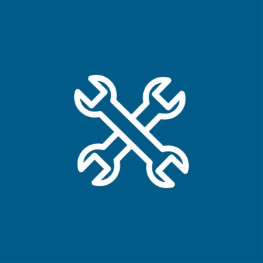 Wrench, Beyaz Arkaplanda Mavi Simge Çizgisi 'ni geçti. Mavi Düz Biçim Vektör İllüstrasyonu.